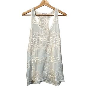 Language tank top silk embroidered cream racerback feminine flowy floral boho